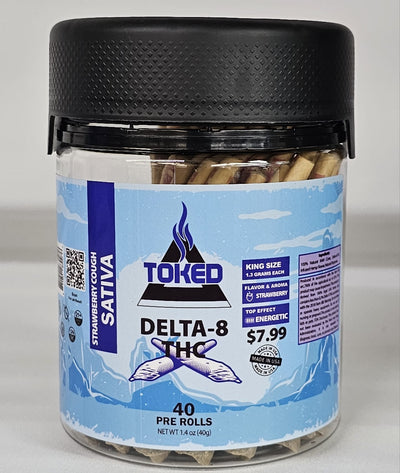 TOKED DELTA8 THC PRE ROLLS JARS 40 COUNT