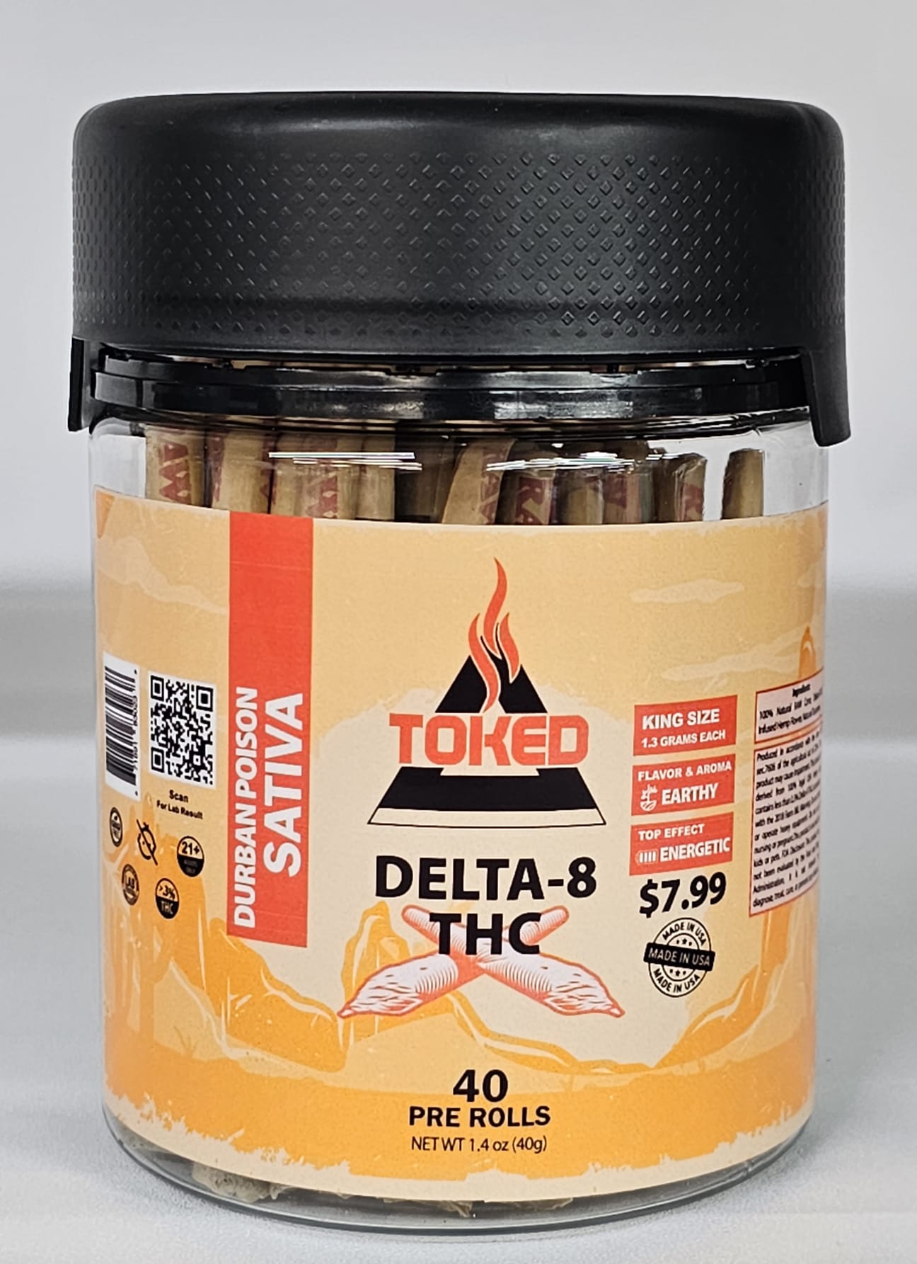 TOKED DELTA8 THC PRE ROLLS JARS 40 COUNT – Zenn Vapes