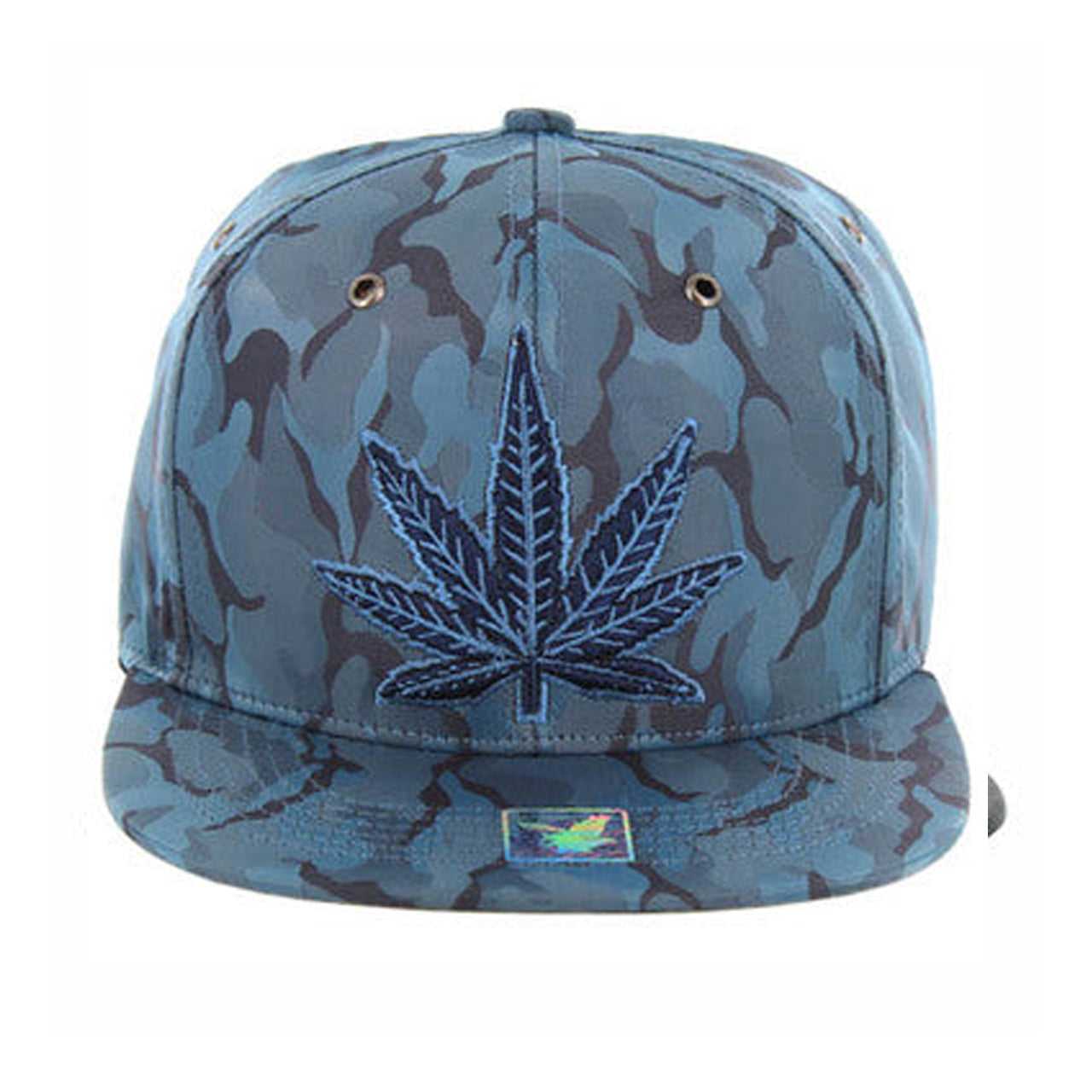SM819 Marijuana Snapback Hat , Nylon Camo - Cobalt Blue (Pack of 12)