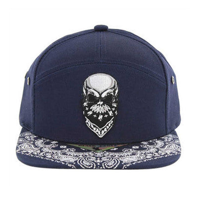 SM7082 7 Panel Skull Snapback Hat - Navy (Pack of 12)