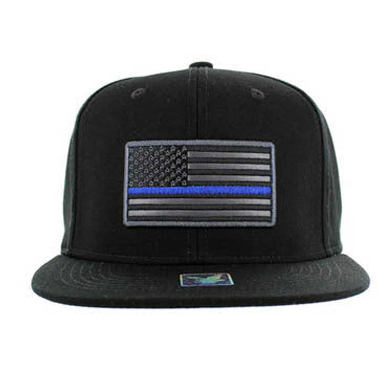 SM9005 USA Flag Blue Strip Snapback Hat - Solid Black (Pack of 12)