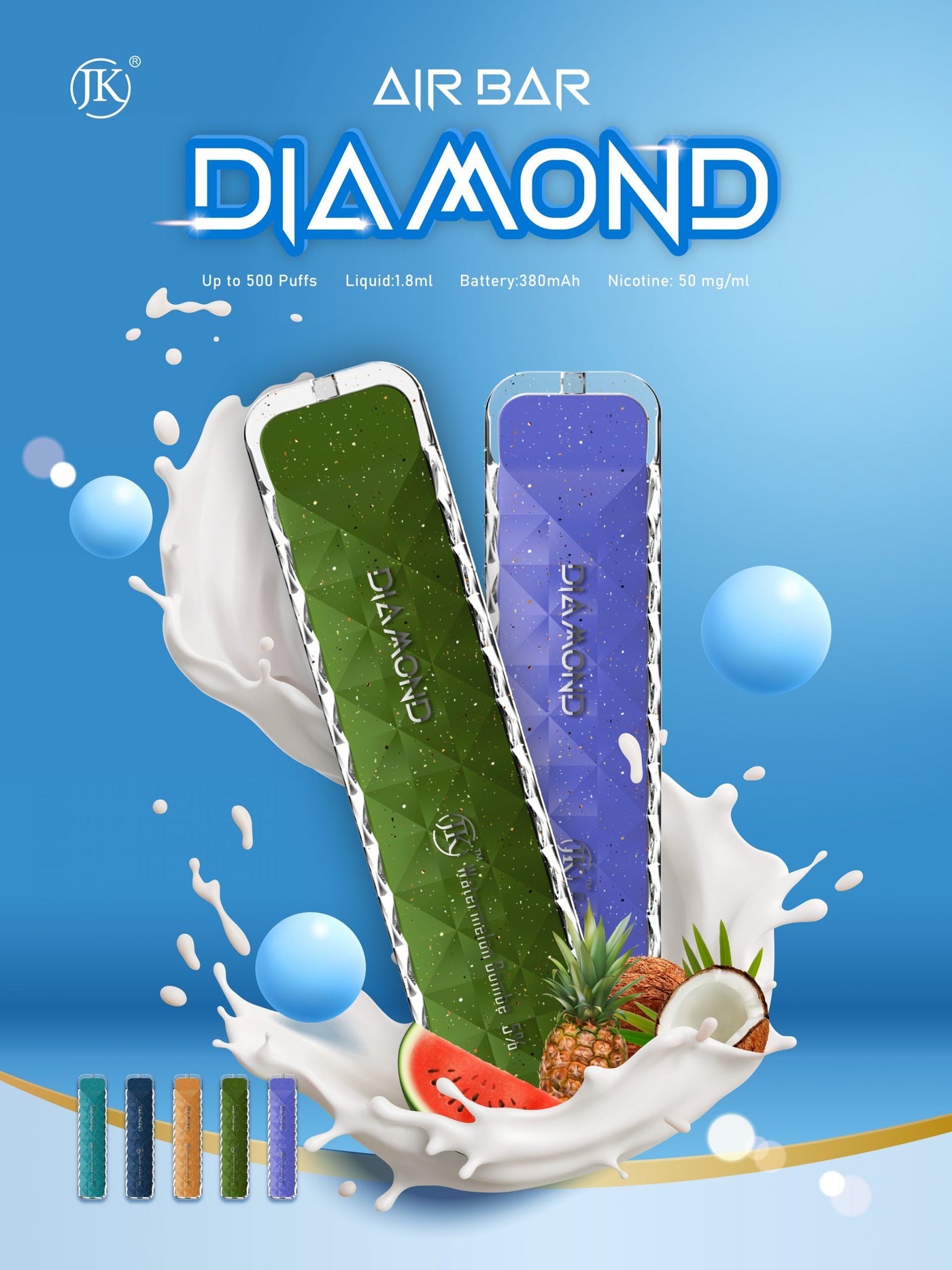 AIRBAR DIAMOND 500 PUFFS DISPOSABLE VAPE (1 COUNT) BUY 2 OR MORE FOR 15% OFF. 30% OFF WITH PURCHASE OF 10.