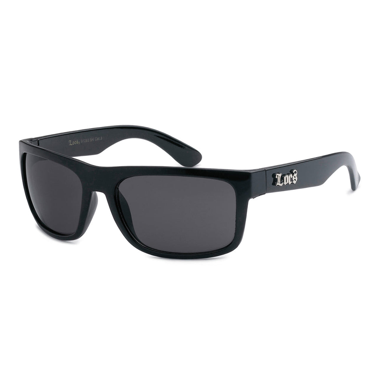 Locs 8LOC91063-BK Old School Square Wrap Shiny Black Frame Unisex Sunglasses (Pack of 12)