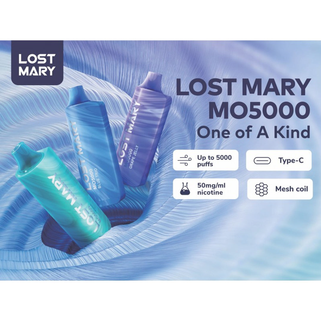 Pod Descartável Lost Mary MO5000 Puffs vários sabores Cada Puff é Premium com a coil mesh 1.2 Ohm no Pod Descartável Lost Mary MO5000 na Juice Vape BR