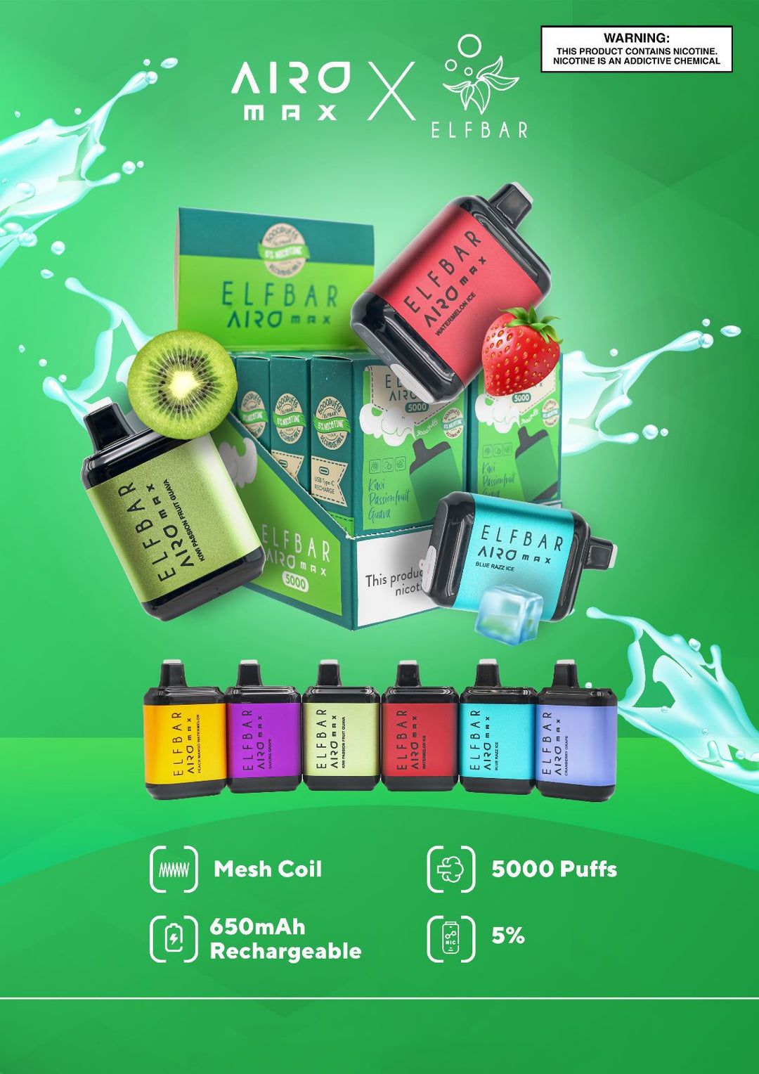 ELF BAR AIRO MAX 5000 PUFFS DISPOSABLE ( 1 COUNT) BUY 2 OR MORE FOR 15   Zenn Vapes